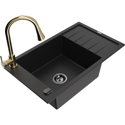 Mexen Elias гранитна мивка с 1 отделение с отцедник и кухненски смесител Elia, черен - 6511-77-670101-50-B (6511-77-670101-50-B)