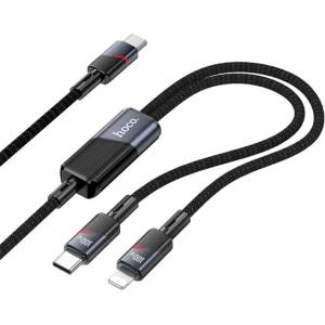 hoco. U139 кабел за данни 2в1 Type-C - Type-C/lightning, 120 см, ЧЕРЕН (U139)