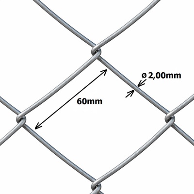 Pletivo štvorhranné, oko 60 mm, drôt 2,0 mm, výška 200 cm, 25 m, pozinkované