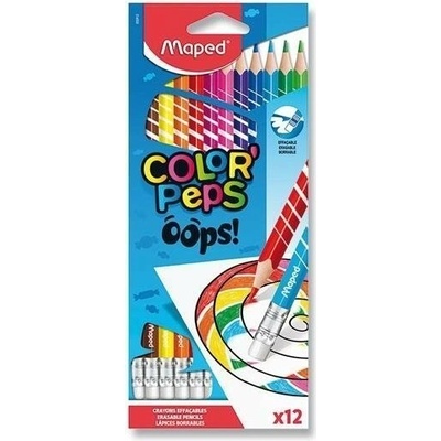 Maped Color´Peps Oops bezdrevné pastelky s gumou 12 farieb 832812