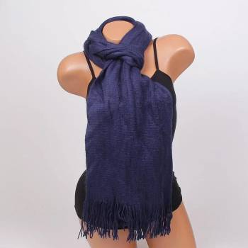 Image 1 of Дамски шал в тъмносиньо с ресни