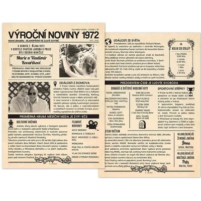Noviny k výročí svatby 1972 - dvoustranné nebo jednostranné