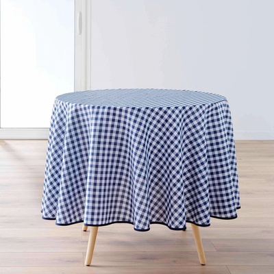Douceur d'intérieur Kulatý ubrus VICHY Ø 180cm kostkovaný modrý