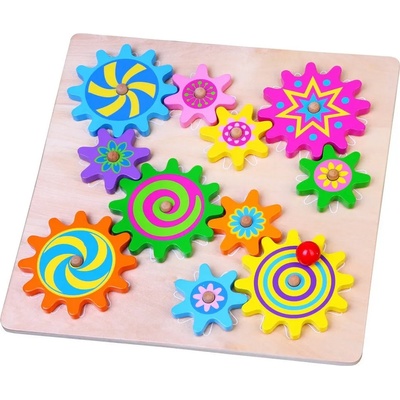 Viga Toys Дървен пъзел с цветни зъбчати колела, Viga (59854)