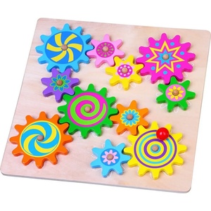 Viga Toys Дървен пъзел с цветни зъбчати колела, Viga (59854)