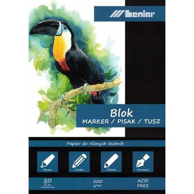 Leniar Marker - Blok hlazených papírů na fixy A4, 200 g/m2, 20 listů, lepená vazba