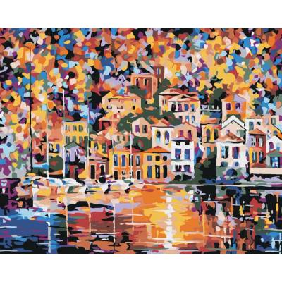 zuty malování podle čísel Městečko v barvách 100 x 80 cm vypnuté plátno na rám