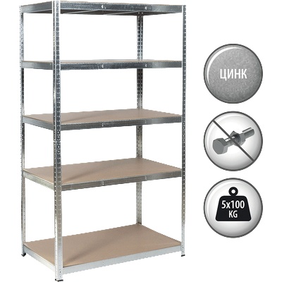 Carmen Метален стелаж Carmen CR-1017 - 180х100х40 см, до 100 кг на рафт - цинк (3580557)