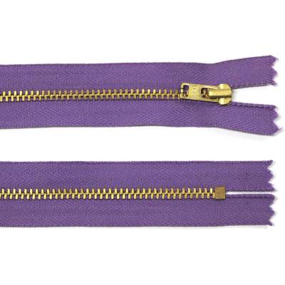 Kovový zip no.3 nerozepínací 14cm fialový (zlaté zoubky) YKK