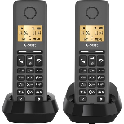 Gigaset Pure 120 Duo - 2 cordless telephones with call protection and ECO DECT - illuminated display - hearing aid compatible, anthracite black [Compatible in DE, IT, FR, NL, BE, Che, AUT] - L36852-H3105-R143