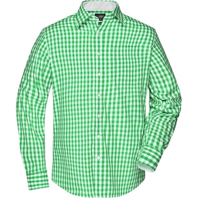 James & Nicholson Pánska kockovaná košeľa JN617 Zelená / bílá