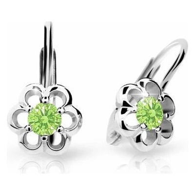 Danfil dětské náušnice kytičky C1947 z bílého zlata s kamínkem Peridot Green zapínání klapka