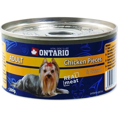 ONTARIO Консерва ONTARIO Adult за кучета, парченца пиле + стомаси, 200г