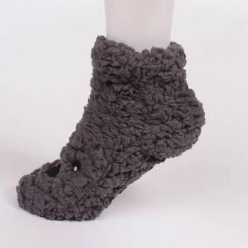 Image 1 of Детски пухкави чорапи в тъмносиво с муцунка на мече