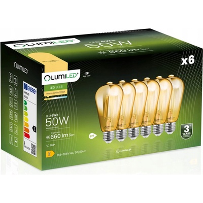 Lumiled LED žárovky E27 660 lm 6 W bílé teplé 6 ks