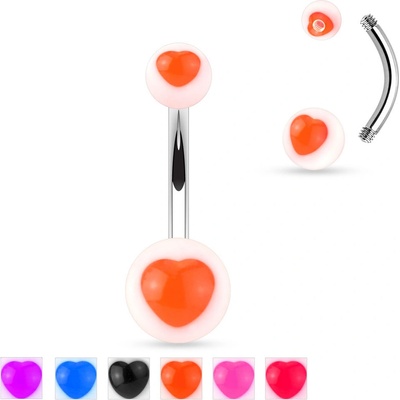 Šperky eshop piercing do bříška z oceli bílé akrylové kuličky s barevným UV srdíčkem O09.12 červená