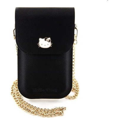 Hello Kitty PU Metal Logo Leather Wallet Phone Bag, čierne