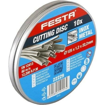 Kotouč řezný na kov 125x1.2x22.2mm plechový box 10ks, Festa