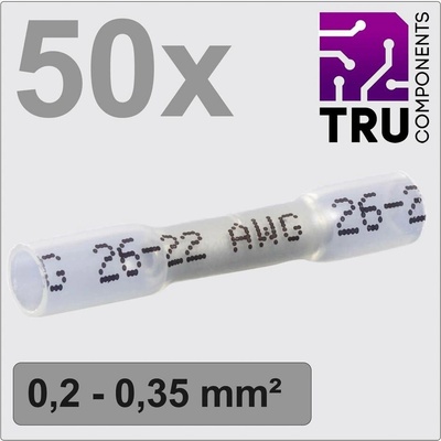 TRU COMPONENTS TC-12888396 krimpovacie spojka so zmršťovacou bužírkou 0.2 mm² 0.35 mm² úplne izolované biela 50 ks