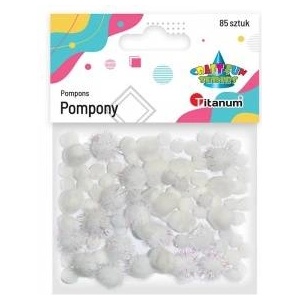 TITANUM Acrylic and glitter pompons mix white 85pcs