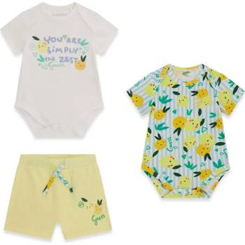 Guess Две къси бодита в бяло и цветно с лимони и къси жълти панталонки за бебе момче Guess