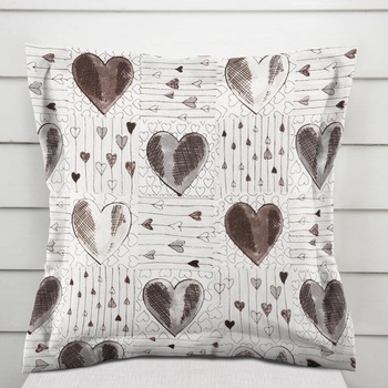 Biante bavlna s lemom Sandra SA-027 Tmavé srdce na smotanovom 35 x 45 cm