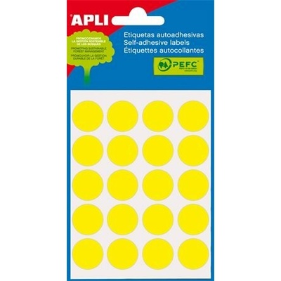 Etikety, 19 mm okrúhle, ručne popisovateľné, farebné, APLI , žlté, 100 etikiet bal