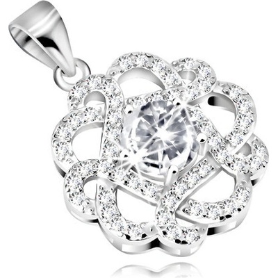 Šperky eshop Rhodiovaný přívěsek ze stříbra 925 kvítek s čirými propletenými okvětními lístky zirkon čiré barvy G17.03