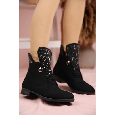 Moda Trend Дамски боти от велур - Черни #298004 (298004_Черно)