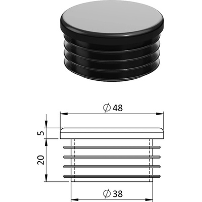 Vnútorná krytka guľatá ø 48 mm, plastová, čierna