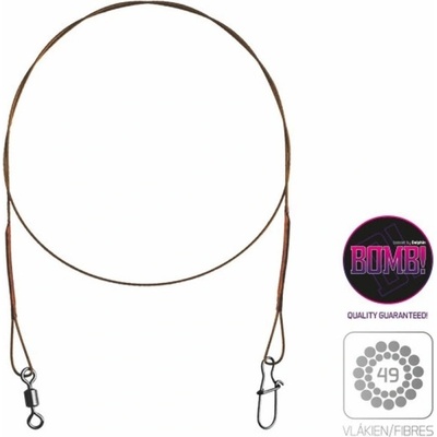 Delphin Oceľové lanko Bomb! s obratlíkom a karabínkou 49 vlákien 30 cm 9 kg 2 ks