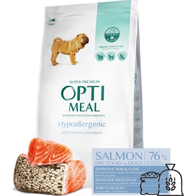 Optimeal Hypoalergénne, pre dospelých psov stredných a veľkých plemien losos 20 kg