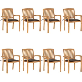 vidaXL Стифиращи градински столове с възглавници 8 бр тик масив (3073248)