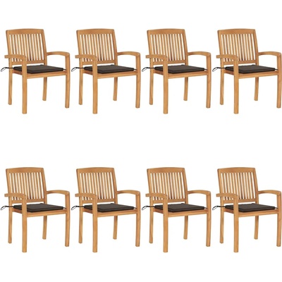 vidaXL Стифиращи градински столове с възглавници 8 бр тик масив (3073248)