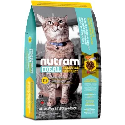 Nutram I12 Nutram Ideal Solution Support Weight Control Natural Cat Food Рецепта с Пиле Ечемик и сушен грах за котки с наднормени килограми от 1 до 10 години Канада 1, 8 кг