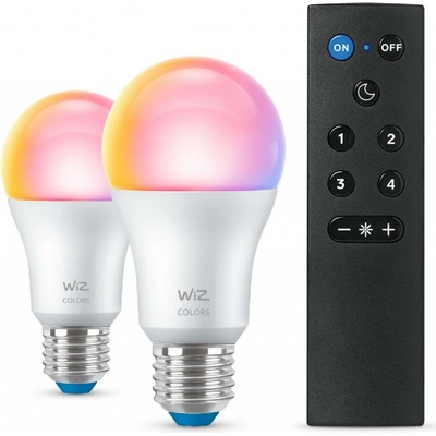 WiZ SET 2x LED žárovka E27 A60 8W 60W 806lm 2200-6500K RGB IP20, stmívatelná + ovladač