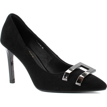 Велурени черни дамски обувки eliza с катарама