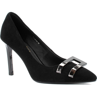 Велурени черни дамски обувки eliza с катарама