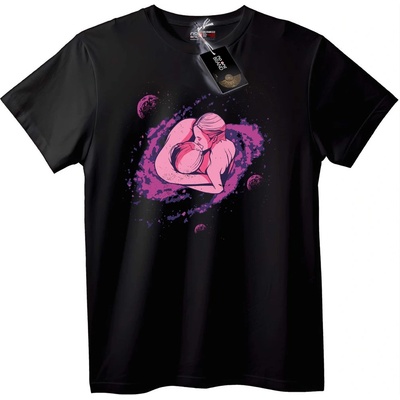 NOONEBRAND Тениска Космическа Любовна Прегръдка - 2XL, Black