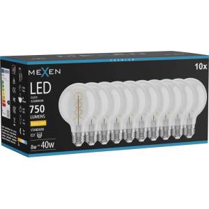 Mexen Vintis 10x LED спирална нажежаема жичка E27, G80, 8W, Топло - 2700K, 750 lm, прозрачно (L165-E27-0827-00x10)