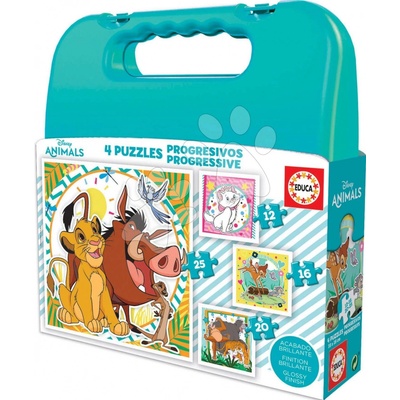 Educa Disney Animals v kufříku Progressive 12-16-20-25dílné