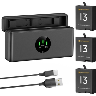 K&F Concept Batéria pre kameru GoPro 13 2100 mAh, 3 kusy + nabíjačka 40444