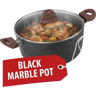 MagicHome Hrniec Black Marble Line 20 cm 2200 ml s pokrievkou