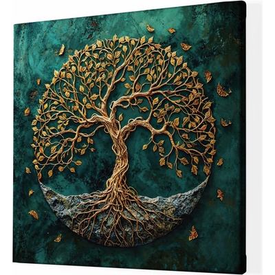Obraz na plátně - Zlatý strom života na kameni Emery FeelHappy.cz Velikost obrazu (šířka x výška): 40 x 40 cm