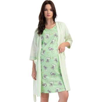 Комплект нощница и халат за кърмачки в зелено с коали