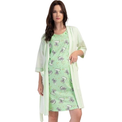 Комплект нощница и халат за кърмачки в зелено с коали