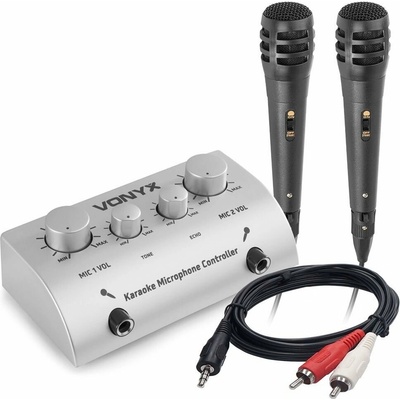 Vonyx AV430 Karaoke Set s 2 mikrofónmi a káblom, strieborný