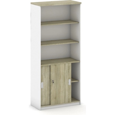 Mirelli, Kombinovaná kancelářská skříň 800 x 400 x 1800 mm, bílá / dub sonoma – Zboží Mobilmania