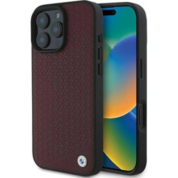 BMW Sign Leather Diamond Metal Logo MagSafe Case за iPhone 16 Pro Max - червен (3666339323271)