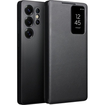 Qialino Активен Кожен Калъф за Samsung S25 Ultra, Qialino Smart View Book Case, Черен (5966011564521)